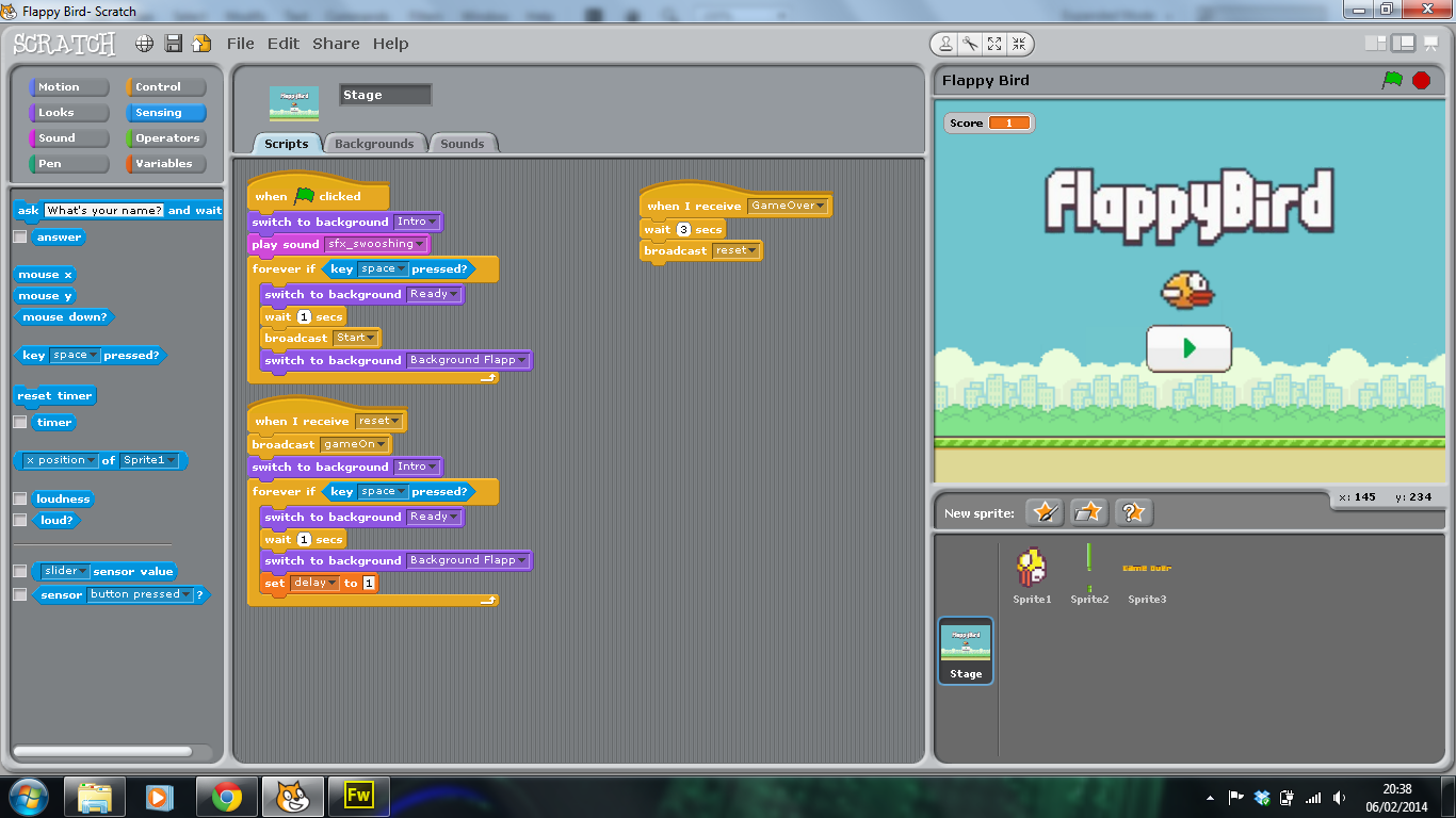 Flappy parrot, Web-browser, Scratch